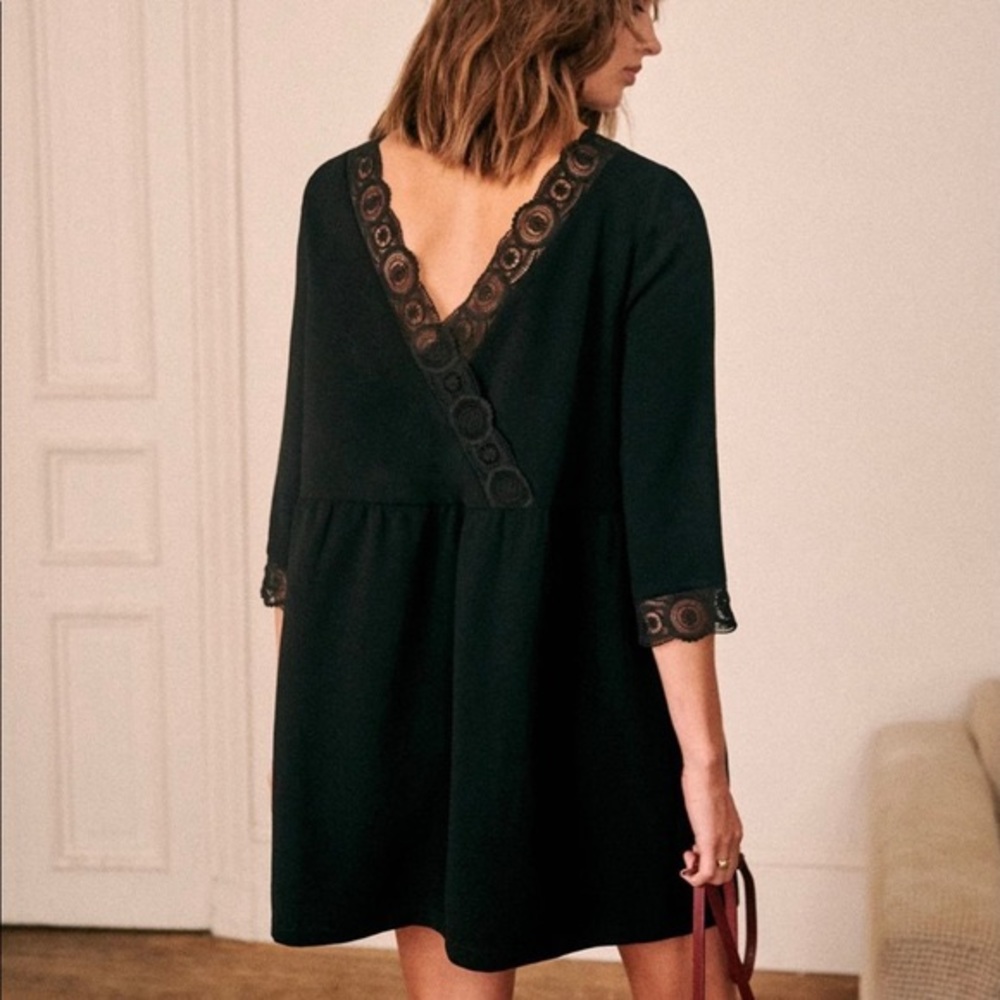 Sézane Ophelie Black Lace Mini Dress Sz 38